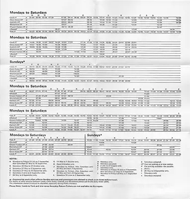 May 1978 Leeds - York timetable inside