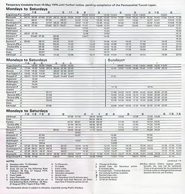 May 1979 Newcastle - Morpeth - Berwick - Edinburgh timetable inside