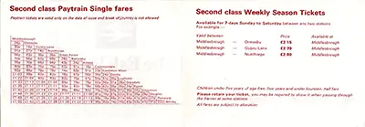 January 1980 Middlesbrough - Whitby fares inside