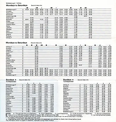 May 1979 Middlesbrough - Whitby timetable inside