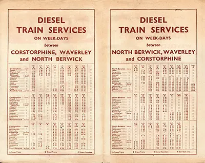 Inside of North Berwick and Galashiels February 1958 timetable