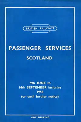 Cover of June 1958 Passenger Services Scotland timetable