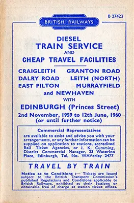 Edinburgh Princes St - Leith North November 1959 timetable front