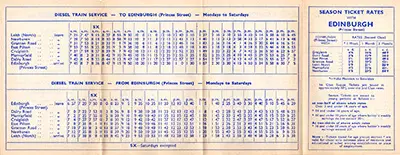 Edinburgh Princes St - Leith North November 1959 timetable inside