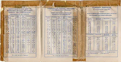 Inside of September 1961 North Berwick timetable