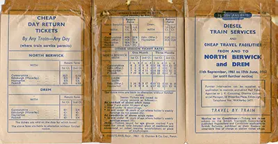 Outside of September 1961 North Berwick timetable