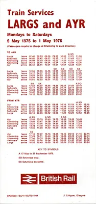 May 1975 Largs to Ayr timetable