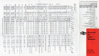 May 1978 Stranraer - Ayr - Largs - Glasgow timetable outside