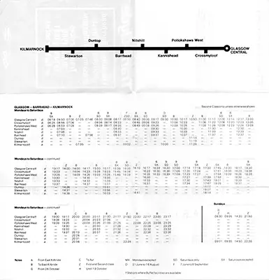 Kilmarnock - Glasgow May 1980 timetable inside