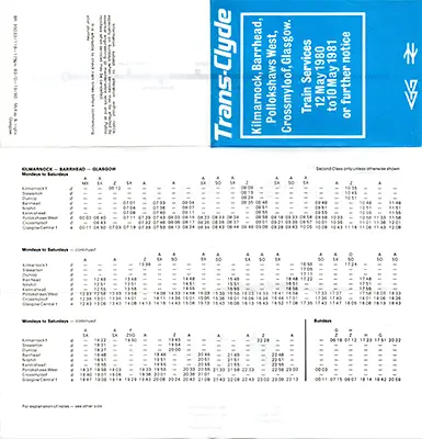 Kilmarnock - Glasgow May 1980 timetable outside