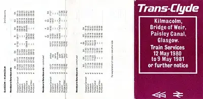 May 1980 Kilmacolm - Glasgow timetable back