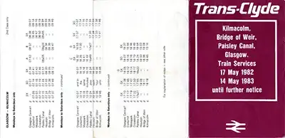 May 1982 Kilmacolm - Glasgow timetable back