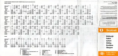 May 1983 Edinburgh - Dunblane - Glasgow timetable outside