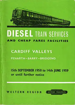 Cardiff Valleys September 1958 timetable front