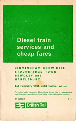 Front of February 1965 Birmingham - Bewdley - Stourport - Hartlebury timetable