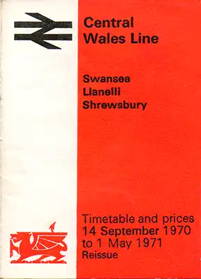 front of September 1970 Central Wales Line timetable