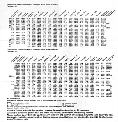 May 1974 Stratford-upon-Avon - Birmingham timetable inside