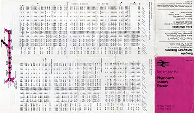 Outside of May 1975 Plymouth - Torbay - Exeter timetable