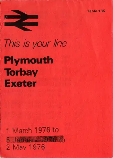 Front of March 1976 Plymouth - Torbay - Exeter timetable