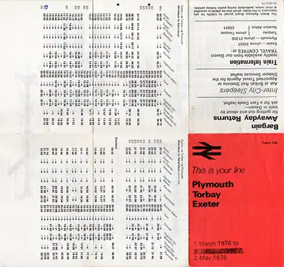 Outside of March 1976 Plymouth - Torbay - Exeter timetable
