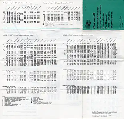 Cornwall May 1976 timetable outside