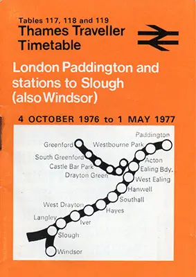 Paddington - Slough October 1976 timetable front