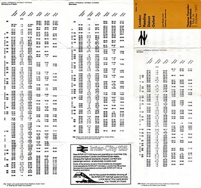 May 1977 London Reading Didcot Oxford timetable outside