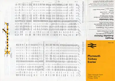Outside of May 1977 Plymouth - Torbay - Exeter timetable