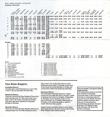 October 1977 Bristol - Westbury - Weymouth timetable inside