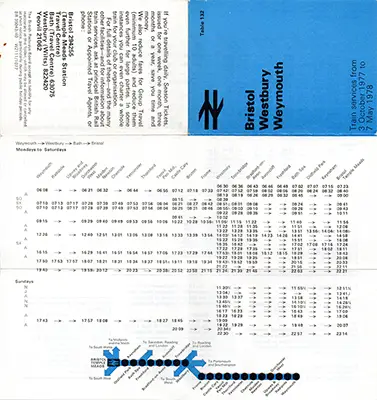 October 1977 Bristol - Westbury - Weymouth timetable outside