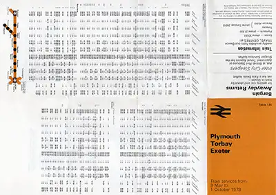 Outside of May 1978 Plymouth - Torbay - Exeter timetable