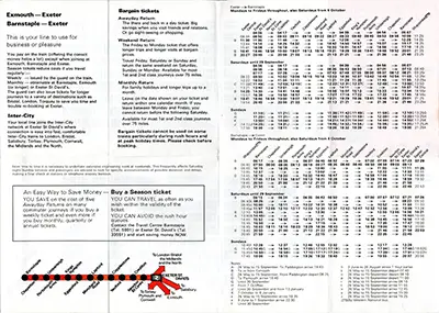 Exmouth - Exeter and Barnstaple - Exeter May 1979 timetable inside