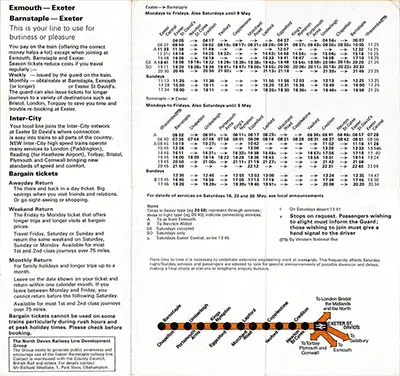 Exmouth - Exeter and Barnstaple - Exeter January 1981 timetable inside